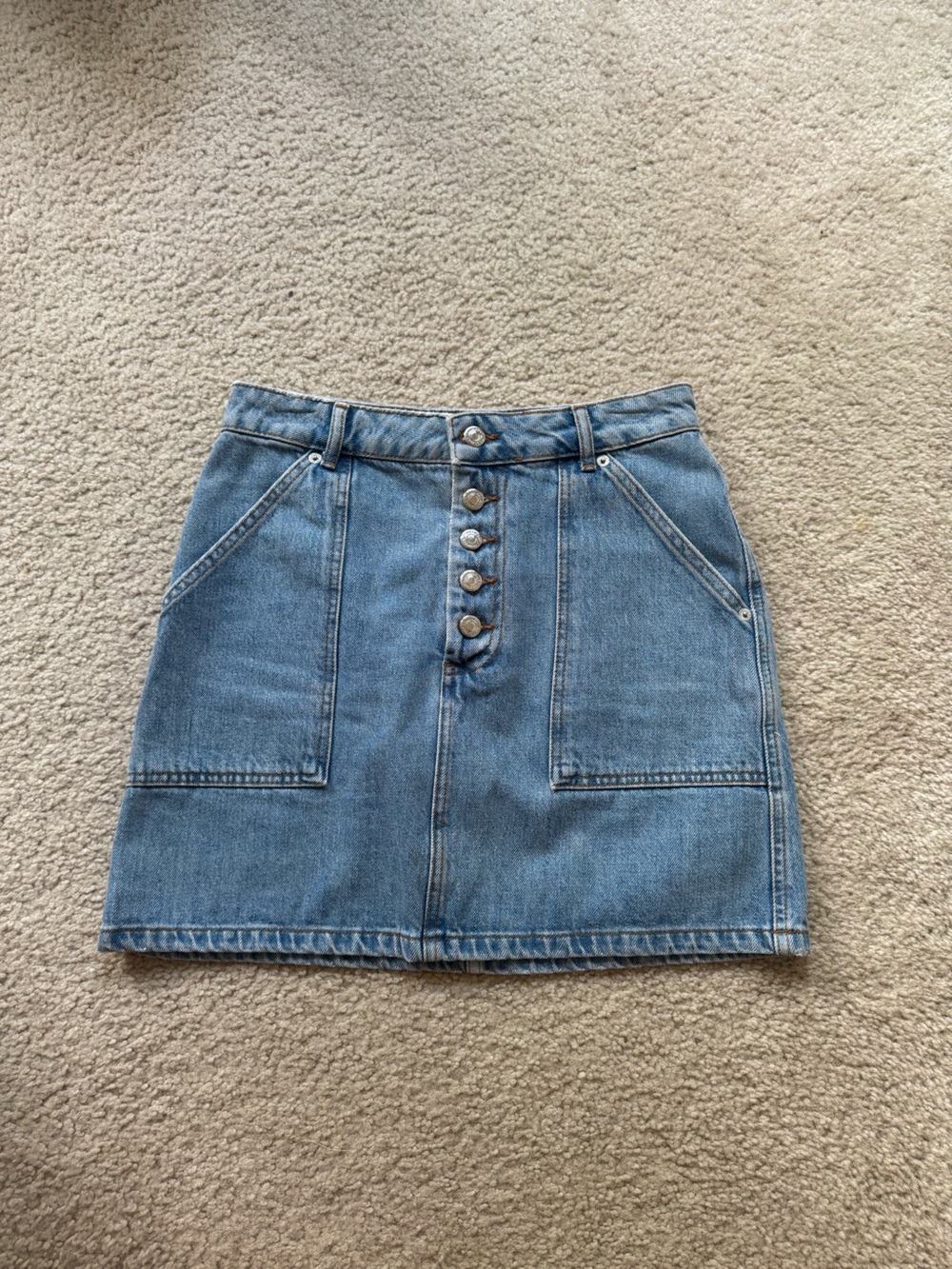 Topshop Light Blue Denim Skirt with Contrast Stitching